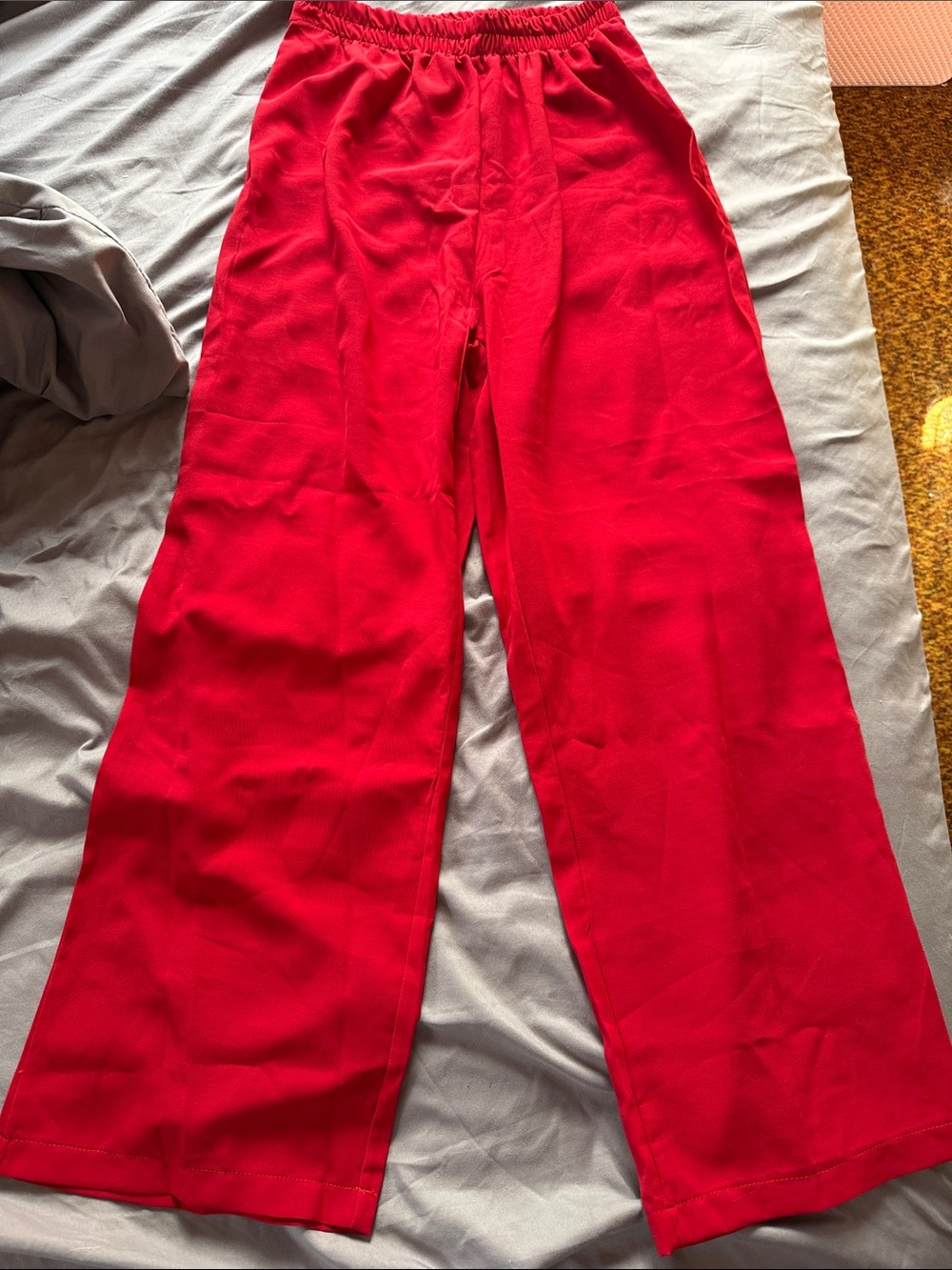 Wide-Leg Red Women's Trousers with Elastic Waist